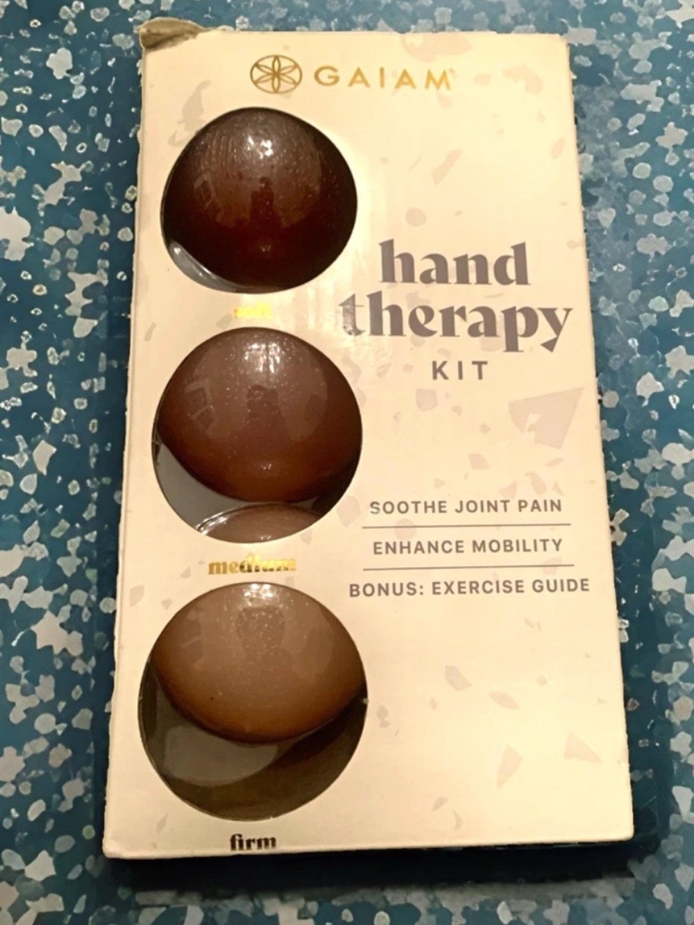 Gaiam Hand Therapy Kit 3-Pack Grip Balls Soft/Medium/Firm with Exercise Guide